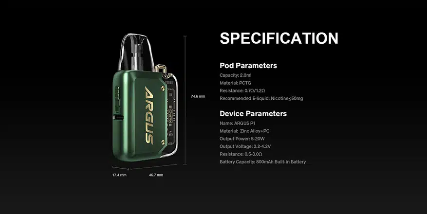 VOOPOO Argus P1 Pod Kit Specification