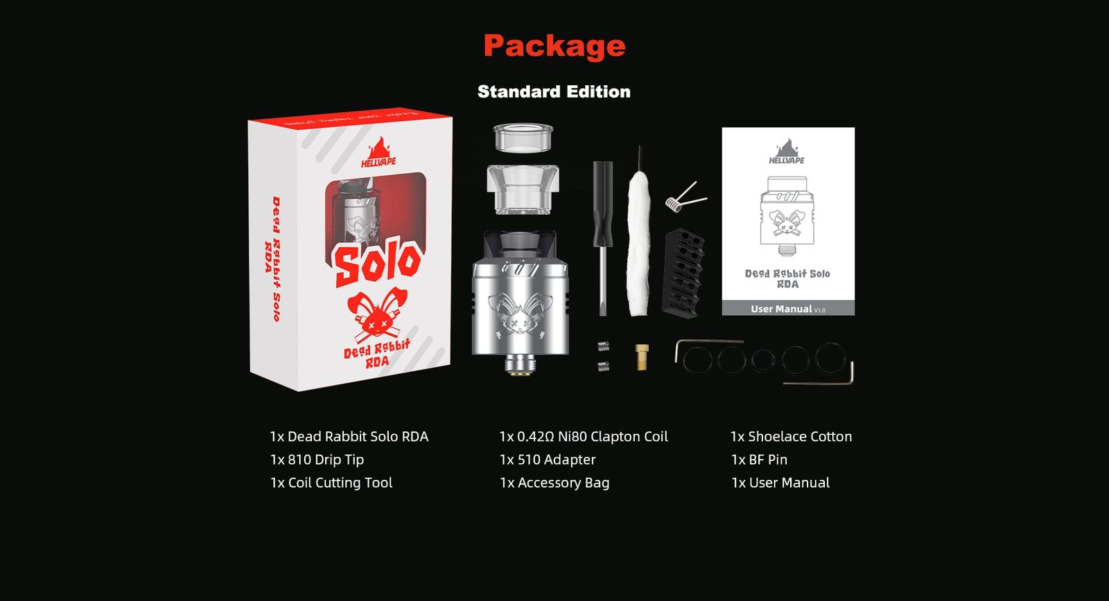 HELL VAPE DEAD RABBIT SOLO RDA Package List