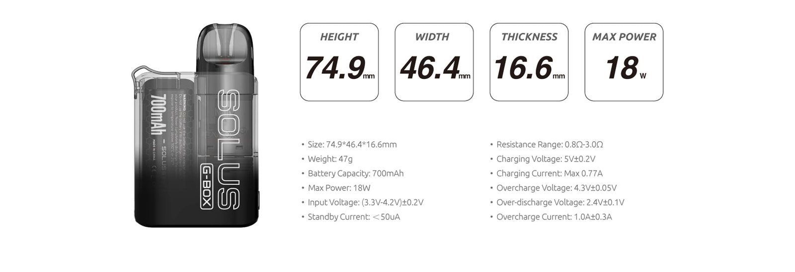 SMOK SOLUS G BOX Specification SMOK SOLUS G BOX Specification