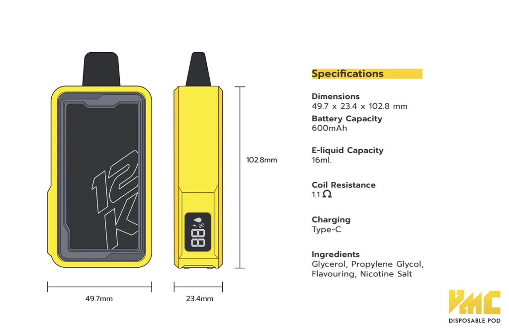 ข้อมูลตัวเครื่อง VMC 12000 Puffs Disposable Pod ข้อมูลตัวเครื่อง VMC 12000 Puffs Disposable Pod