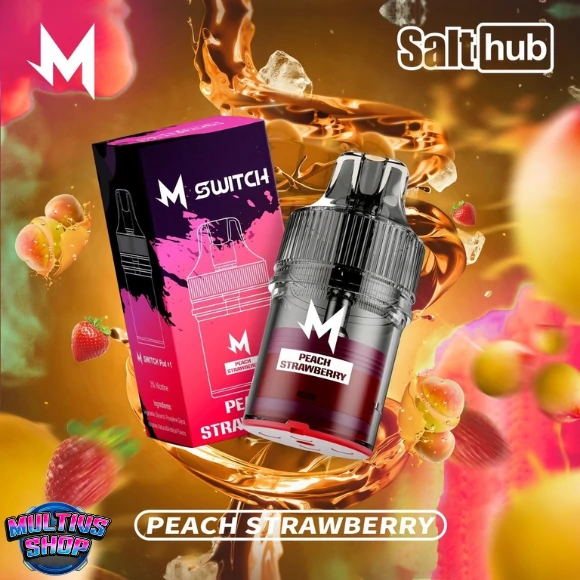 หัวพอต M Switch 15000 Puffs Peach Strawberry กลิ่นพีชสตอรว์เบอร์รี